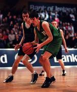 9 February 2000; Graham Foley of Colaiste Mhuire Crosshaven in action against Shane Neary of Carrick-on-Shannon CS during the Bank of Ireland Schools Cup Boys' C Final match between Colaiste Mhuire Crosshaven and Carrick-On-Shannon CS at National Basketball Arena in Tallaght, Dublin. Photo by Brendan Moran/Sportsfile