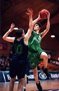 9 February 2000; Graham Foley of Colaiste Muire Crosshaven in action against Ronan Cox of Carrick-On-Shannon CS during the Bank of Ireland Schools Cup Boys' C Final match between Colaiste Mhuire Crosshaven and Carrick-On-Shannon CS at National Basketball Arena in Tallaght, Dublin. Photo by Brendan Moran/Sportsfile
