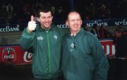 31 March 2000; Ireland coach Declan Kidney, right, celebrates with assistant coach Niall O'Donovan following the Six Nations A Rugby Championship match between Ireland and Wales at Donnybrook Stadium in Dublin. Photo by Matt Browne/Sportsfile