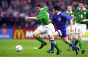 26 April 2000; Kevin Kilbane of Republic of Ireland in action against Vassilios Lakis of Greece during the International Friendly match between Republic of Ireland and Greece at Lansdowne Road in Dublin. Photo by Matt Browne/Sportsfile