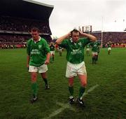 1 April 2000; Rob Henderson, right, and Jeremy Davidson of Ireland look dejected following the Lloyds TSB 6 Nations match between Ireland and Wales at Lansdowne Road in Dublin. Photo by Brendan Moran/Sportsfile