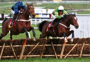14 March 2000; Istabraq, with Charlie Swan up, jumps the  last ahead of Blue Royal, with Mick Fitzgerald up, on their way to winning the Smurfit Champion Hurdle Challenge Trophy on Day One of the Cheltenham Racing Festival at Prestbury Park in Cheltenham, England. Photo by Ray Lohan/Sportsfile