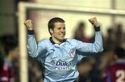 31 March 2000; James Keddy of Shelbourne celebrates after scoring his side's first goal during the FAI Cup Semi-Final match between Galway United and Shelbourne at Terryland Park in Galway. Photo by Damien Eagers/Sportsfile