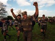 29 April 2000; Phil Glamuzina of Old Crescent celebrates the announcement that his side will be promoted following the AIB All-Ireland League Division 2 match between Blackrock College and Old Crescent at Stradbrook Road in Dublin. Photo by Ray McManus/Sportsfile