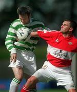 9 April 2000; Pat Morley of Cork City in action against Ray McLaughlin of Shamrock Rovers during the Eircom League Premier Division match between Shamrock Rovers and Cork City at Morton Stadium in Dublin. Photo by David Maher/Sportsfile