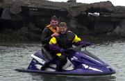 19 April 2000; Irish Boxer Jim Rock pictured with his brother Michael in Greystones, Wicklow, on his WaveRunner in prepration for his charity trip from Dublin to Holyhead. Photo by Matt Browne/Sportsfile