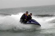 19 April 2000; Irish Boxer Jim Rock pictured with his brother Michael in Greystones, Wicklow, on his WaveRunner in prepration for his charity trip from Dublin to Holyhead. Photo by Matt Browne/Sportsfile
