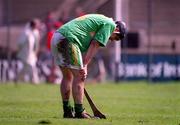 29 April 2000; John Joe Canty of Kerry looks dejected following the Church & General National Hurling League Division 1 Relegation Play-Off match between Kerry and Derry at Parnell Park in Dublin. Photo by Brendan Moran/Sportsfile