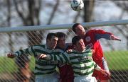 26 March 2000; Terry Palmer and Graham Lawlor of Shamrock Rovers in action against Brendan O'Connor and Kieran Foley of Galway United during the Eircom League Premier Division match between Shamrock Rovers and Galway United at Morton Stadium in Dublin. Photo by David Maher/Sportsfile