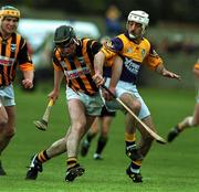 9 April 2000; Noel Hickey of Kilkenny is tackled by Martin Storey of Wexford during the Church & General National Hurling League Division 1B match between Wexford and Kilkenny at O'Kennedy Park in New Ross, Wexford. Photo by Matt Browne/Sportsfile