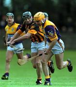9 April 2000; Michael Jordan of Wexford is tackled by Sean Meally of Kilkenny during the Church & General National Hurling League Division 1B match between Wexford and Kilkenny at O'Kennedy Park in New Ross, Wexford. Photo by Matt Browne/Sportsfile