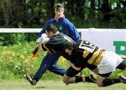 22 April 2000; Mike Devine of Buccaneers scores a try despite the tackle of  Mike Lynch of Young Munster during the AIB All-Ireland League Division 1 match between Young Munster and Buccaneers at Tom Clifford Park in Limerick. Photo by Ray Lohan/Sportsfile