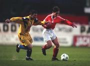 4 April 2000; Richie Baker of Shelbourne in action against Robert Hannon of Drogheda United during the Eircom League Premier Division match between Shelbourne and Drogheda United at Tolka Park in Dublin. Photo by Brendan Moran/Sportsfile