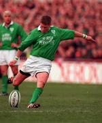 4 March 2000; Ronan O'Gara of Ireland during the Lloyds TSB 6 Nations match between Ireland and Italy at Lansdowne Road in Dublin. Photo by Matt Browne/Sportsfile