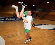 9 February 2000; Sean Carey carries Andrew Buckley of Colaiste Muire Crosshaven following the Bank of Ireland Schools Cup Boys' C Final match between Colaiste Mhuire Crosshaven and Carrick-On-Shannon CS at National Basketball Arena in Tallaght, Dublin. Photo by Brendan Moran/Sportsfile