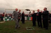 30 March 2000; An Taoiseach Bertie Ahern TD tossing the first sod at Shamrock Rovers new home stadium with, from left, Ruairi Quinn TD, Chairman South Dublin County Council Charlie O'Leary, Shmarpck Rovers Chairman Joe Colwell, Conor Lenihan TD and Pat Rabbitte TD in Tallaght, Dublin. Photo by David Maher/Sportsfile