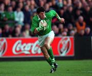 4 March 2000; Shane Horgan of Ireland during the Lloyds TSB 6 Nations match between Ireland and Italy at Lansdowne Road in Dublin. Photo by Matt Browne/Sportsfile