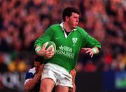4 March 2000; Shane Horgan of Ireland is tackled by Juan Francesio of Italy during the Lloyds TSB 6 Nations match between Ireland and Italy at Lansdowne Road in Dublin. Photo by Damien Eagers/Sportsfile