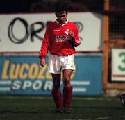 4 April 2000; Pat Fenlon of Shelbourne leaves the field after recieving a red card during the Eircom League Premier Division match between Shelbourne and Drogheda United at Tolka Park in Dublin. Photo by Brendan Moran/Sportsfile