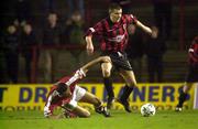 24 March 2000; Stephen Caffrey of Bohemians in action against Paul Osam of St Patrick's Athletic during the Eircom League Premier Division match between Bohemians and St Patrick's Athletic at Dalymount Park in Dublin. Photo by David Maher/Sportsfile