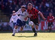 30 April 2000; Stephen Caffrey of Bohemians in action against Stephen Geoghegan of Shelbourne during the FAI Cup Final match between Shelbourne and Bohemians at Tolka Park in Dublin. Photo by Brendan Moran/Sportsfile