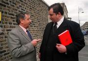 15 March 2000; St Patrick's Athletic manager Pat Dolan speaks with Club President Tim O'Flaherty at the launch of the St Patrick's Athletic Yearbook at Fitzwilliam Place in Dublin. Photo by David Maher/Sportsfile