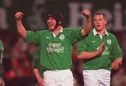 31 March 2000; Tony McWhirter, left, and Robert Casey of Ireland celebrate following the Six Nations A Rugby Championship match between Ireland and Wales at Donnybrook Stadium in Dublin. Photo by Aoife Rice/Sportsfile