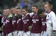26 April 2000; Westmeath players stand for the national anthem prior to the All-Ireland Under 21 Football Championship Semi-Final match between Limerick and Westmeath at O'Moore Park in Portlaoise, Laois. Photo by Damien Eagers/Sportsfile