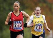 17 November 2007; Laura Crowe, left, UCC A.C. and Fiona Clinton, UCD A.C., in action during the Womens IUAA Road Relays. IUAA Road Relays, NUI College, Maynooth, Co. Kildare. Picture credit; Tomas Greally / SPORTSFILE