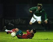 20 November 2007; Jim O'Brien, Republic of Ireland, in action against Nikolay Petrov, Bulgaria. European Under 21 Football Championship Qualifier, Republic of Ireland v Bulgaria, Lissywollen, Athlone, Co. Westmeath. Picture credit; David Maher / SPORTSFILE