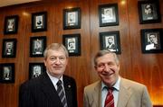 22 November 2007; Paraic Duffy, left, and Liam Mulvihill relax under portraits of all of their predecessors after a press conference when it was announced that he will succeed Liam Mulvihill as Director General (Ard Stiúrthóir) of the Association. Croke Park, Dublin. Picture credit; Ray McManus / SPORTSFILE