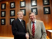 22 November 2007; Paraic Duffy, left, and Liam Mulvihill are overlooked by portraits of all of their predecessors as they wish each other well after the press conference when it was announced that the former will succeed Liam Mulvihill as Director General (Ard Stiúrthóir) of the Association. Croke Park, Dublin. Picture credit; Ray McManus / SPORTSFILE