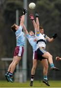 12 February 2015; John Heslin, UCD, in action against Paddy Holloway, left, and James Madden, GMIT. Independent.ie Sigerson Cup Quarter-Final, UCD v GMIT, UCD, Belfeld, Dublin. Picture credit: Piaras Ó Mídheach / SPORTSFILE