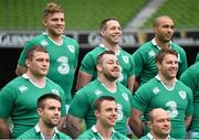 13 February 2015; Ireland players, clockwise, from top left, Ian Madigan, Isaac Boss, Simon Zebo, Sean O'Brien, Rory Best, Tommy Bowe, Conor Murray, Jack McGrath and Cian Healy pose for a squad photograph ahead of the captain's run. Aviva Stadium, Lansdowne Road, Dublin. Picture credit: Ramsey Cardy / SPORTSFILE