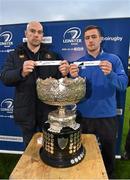 13 February 2015; Leinster's Colm O'Shea, right, draws out the name of Newbridge College and Hugh Hogan, Leinster Rugby, draws out the name of Cistercian College Roscrea during the Bank of Ireland Leinster Schools Senior Cup Semi-Final Draw, Old Wesley, Donnybrook, Dublin. Picture credit: Barry Cregg / SPORTSFILE