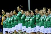 13 February 2015; The Ireland team during the National Anthem. Women's Six Nations Rugby Championship, Ireland v France, Ashbourne RFC, Ashbourne, Co. Meath. Picture credit: David Maher / SPORTSFILE