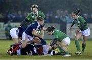 13 February 2015; Gaelle Mignot, France, is tackled by Katie Fitzhenry, Ireland. Women's Six Nations Rugby Championship, Ireland v France, Ashbourne RFC, Ashbourne, Co. Meath. Picture credit: David Maher / SPORTSFILE