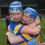 18 November 2007; Linda Grogan, left, and Helen Breen, Cashel, Tipperary, celebrate after the finl whistle. All-Ireland Senior Camogie Club Championship Final, Athenry, Galway v Cashel, Tipperary, Gaelic Grounds, Co. Limerick. Picture credit: Stephen McCarthy / SPORTSFILE