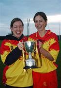 18 November 2007; Harps captain Catriona Phelan, left, and vice-captain Louise Mahony with the cup. All-Ireland Junior Camogie Club Championship Final, Keady, Armagh v Harps, Laois, Stabannon Parnells, Stabannon, Co. Louth. Picture credit: Caroline Quinn / SPORTSFILE