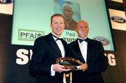 18 November 2007; Stephen McGuinness, left, acting General Secretary, PFAI, presents Paul Tuite with the PFAI referee of the year award at the 2007 Ford sponsored PFAI Player of the Year Awards. The Burlington Hotel, Dublin. Picture credit: David Maher / SPORTSFILE