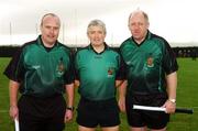 18 November 2007; Referee Cathal Egan, centre, Cork, standby referee Mike O'Reilly, left, Cork, and line umpire Ciaran Quigley, Kildare. All-Ireland Junior Camogie Club Championship Final, Keady, Armagh v Harps, Laois, Stabannon Parnells, Stabannon, Co. Louth. Picture credit: Caroline Quinn / SPORTSFILE