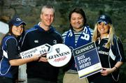 20 November 2007; Former Leinster and Ireland hooker, Shane Byrne, has teamed up with Guinness to encourage Leinster fans to travel to Cork for the match against Munster on Friday 30th November. Guinness are arranging buses to bring Leinster fans to Cork for the game, free of charge. Pictured with the Leinster legend Shane Byrne are Leinster supporters Jenny Gleeson, left, and Suzanne Cairns and Andy Crawford, Guinness. Ely Place, Dublin. Picture credit: Brendan Moran / SPORTSFILE