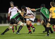 23 November 2007; Justin Fitzpatrick, Ulster, is tackled by Andrew Farley and Brett Wilkinson, Connacht. Magners League, Connacht v Ulster, Galway Sportsground, College Road, Galway. Picture credit; Oliver McVeigh / SPORTSFILE