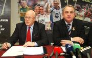 27 November 2007; Jimmy Dunne, left, Chairman of the Competitions Control Committee, and Nickey Brennan, president of the GAA, during a press briefing to announce details of the Master Fixtures Plan for 2008. Croke Park, Dublin. Picture credit; Caroline Quinn / SPORTSFILE