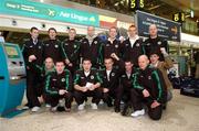 29 November 2007; Members of the Ireland squad, back row from left, Vincent Loughnane, Niall Durham, Kevin O'Brien, Roland Kennedy, Stephen Walsh, and Daniel Montgomery, front row from left, Warren McDonald, Stephen Vickers, Patrick Coates, John Gaughan, Aidan Sullivan, Stephen Sheridan, and manager Robert Moore, prior to their departure for the International Blind Sport Federation, IBSA, B2/B3 Futsal Euopean Championships in Ankara, Turkey, taking place from the 1st to 9th of December 2007. Dublin Airport, Dublin. Picture credit: Brian Lawless / SPORTSFILE