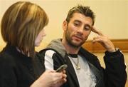 30 November 2007; Wayne McCullough, and his wife Cheryl, relax at the Weigh-in for this Saturday's WBC Superbantamweight bout. Wayne McCullough v Kiko Martinez Weigh-in, Conference centre, Kings Hall, Belfast, Co. Antrim. Picture credit: Oliver McVeigh / SPORTSFILE