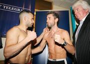 30 November 2007; Kiko Martinez and Wayne McCullough, along with promoter Pat McGee, at the Weigh-in for this Saturday's WBC Superbantamweight bout. Wayne McCullough v Kiko Martinez Weigh-in, Conference centre, Kings Hall, Belfast, Co. Antrim. Picture credit: Oliver McVeigh / SPORTSFILE