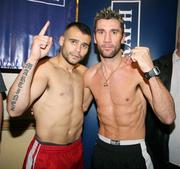 30 November 2007; Kiko Martinez and Wayne McCullough at the Weigh-in for this Saturday's WBC Superbantamweight bout. Wayne McCullough v Kiko Martinez Weigh-in, Conference centre, Kings Hall, Belfast, Co. Antrim. Picture credit: Oliver McVeigh / SPORTSFILE