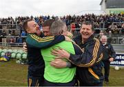 14 February 2015; Corofin manager Stephen Rochford is congratulated by club chairman Mike Ryder and selectors Kevin O'Brien, second left, and Ger Keane, right, after the game. AIB GAA Football All-Ireland Senior Club Championship, Semi-Final, Corofin v St Vincent's. O'Connor Park, Tullamore, Co. Offaly.