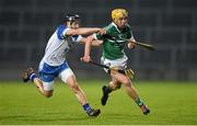 14 February 2015; Paul Browne, Limerick, in action against Jamie Barron, Waterford. Allianz Hurling League, Division 1B, Round 1, Limerick v Waterford. Gaelic Grounds, Limerick. Picture credit: Diarmuid Greene / SPORTSFILE